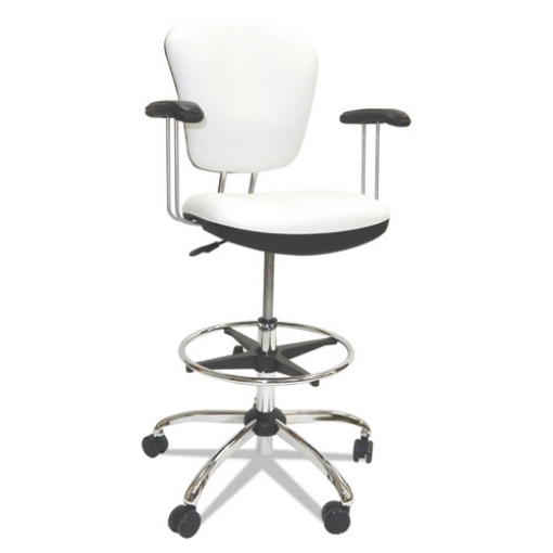 Picture of Lab And Healthcare Seating, Supports Up To 300 Lb, 21" To 28" Seat Height, White Seat/back, Chrome Base