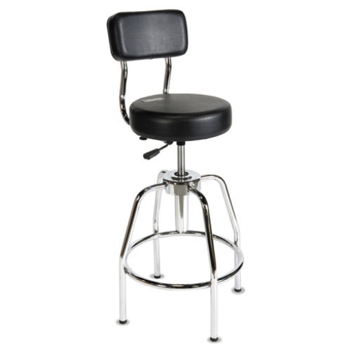 Picture of Heavy-Duty Shop Stool, Supports Up To 300 Lb, 29" To 34" Seat Height, Black Seat/back, Chrome Base