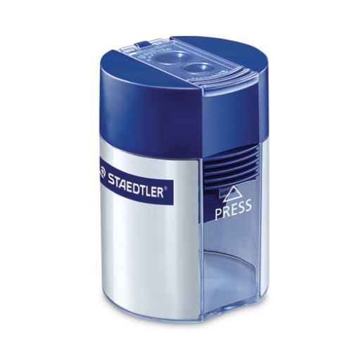 Picture of Cylinder Handheld Pencil Sharpener, Two-Hole, 1.63 X 2.25, Blue/silver