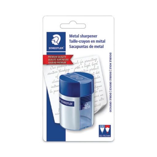 Picture of Handheld Manual Double-Hole Plastic Sharpener, 1.57 X 1.65 X 2.2, Blue/silver, 6/box