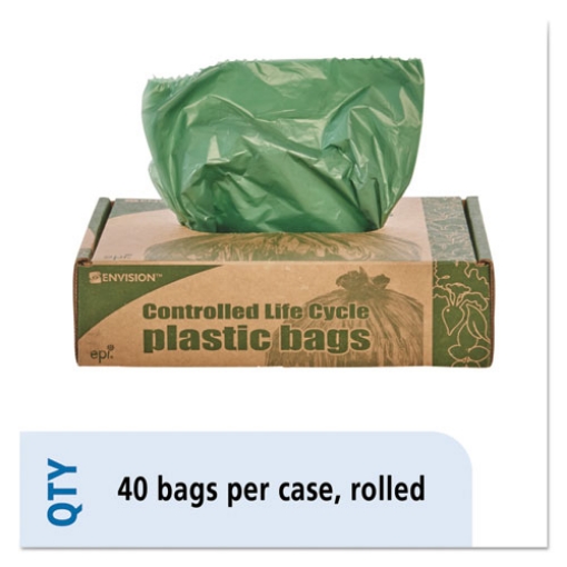 Picture of Controlled Life-Cycle Plastic Trash Bags, 33 Gal, 1.1 Mil, 33" X 40", Green, 40/box