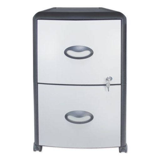 Picture of Mobile Filing Cabinet With Metal Siding, 2 Letter-Size File Drawers, Silver/black, 19" X 15" X 23"