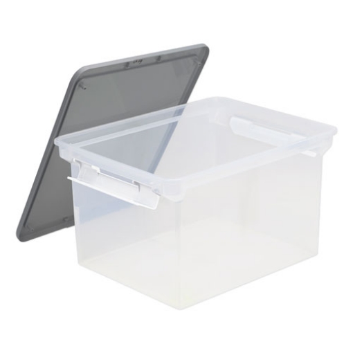 Picture of Portable File Tote With Locking Handles, Letter/legal Files, 18.5" X 14.25" X 10.88", Clear/silver