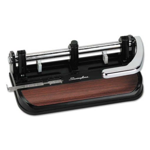 Picture of 40-Sheet Accented Heavy-Duty Lever Action Two- To Seven-Hole Punch, 11/32" Holes, Black/woodgrain