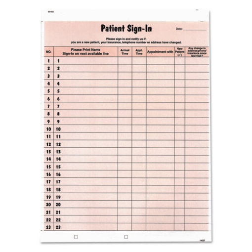 Picture of Patient Sign-In Label Forms, Two-Part Carbon, 8.5 x 11.63, Salmon Sheets, 125 Forms Total