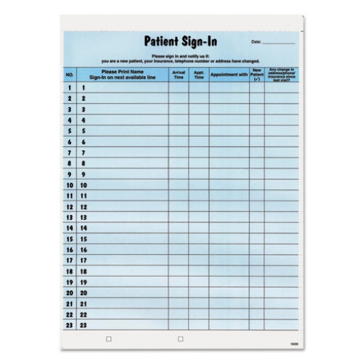 Picture of Patient Sign-In Label Forms, Two-Part Carbon, 8.5 x 11.63, Blue Sheets, 125 Forms Total