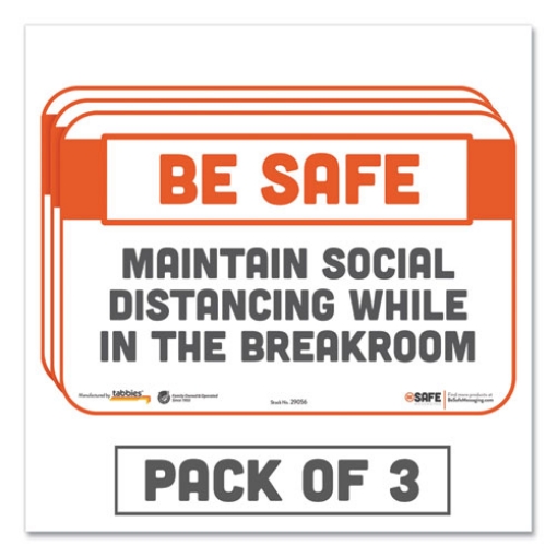 Picture of Besafe Messaging Repositionable Wall/door Signs, 9 X 6, Maintain Social Distancing While In The Breakroom, White, 3/pack