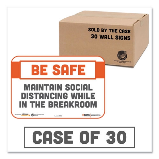 Picture of Besafe Messaging Repositionable Wall/door Signs, 9 X 6, Maintain Social Distancing While In The Breakroom, White, 30/carton