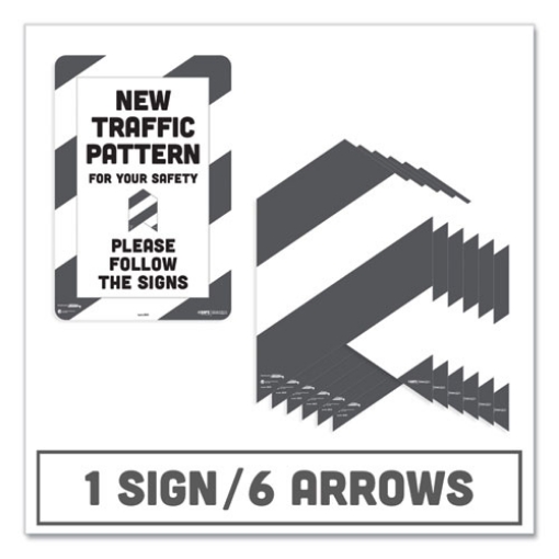 Picture of Besafe Carpet Decals, New Traffic Pattern For Your Safety; Please Follow The Signs, 12 X 18, White/gray, 7/pack