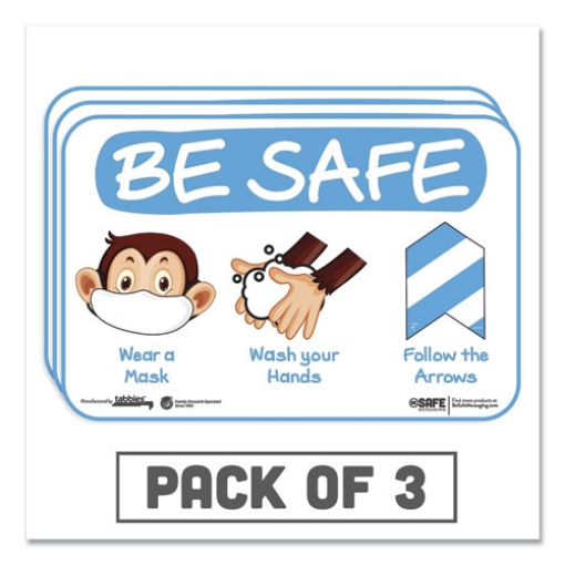 Picture of BeSafe Messaging Education Wall Signs, 9 x 6,  "Be Safe, Wear a Mask, Wash Your Hands, Follow the Arrows", Monkey, 3/Pack