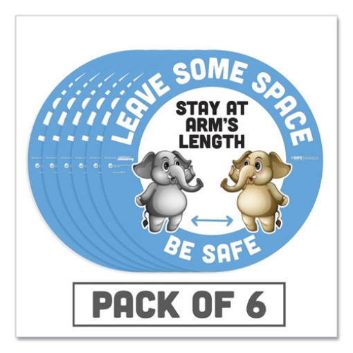 Picture of Besafe Messaging Education Floor Signs, Leave Some Space; Stay At Arms Length; Be Safe, 12" Dia, White/blue, 6/pack