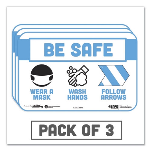 Picture of BeSafe Messaging Education Wall Signs, 9 x 6,  "Be Safe, Wear a Mask, Wash Your Hands, Follow the Arrows", 3/Pack