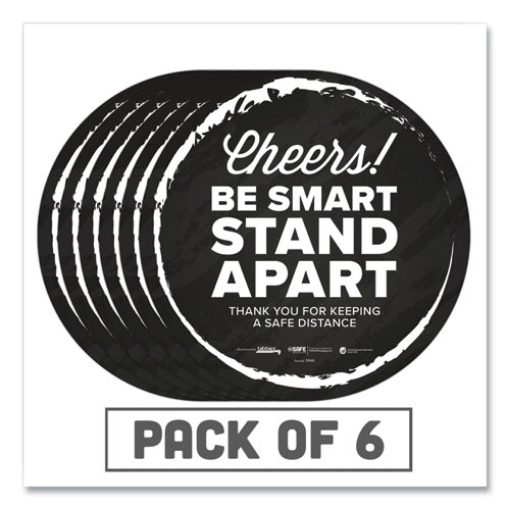 Picture of Besafe Messaging Floor Decals, Cheers;be Smart Stand Apart;thank You For Keeping A Safe Distance, 12" Dia, Black/white, 6/ct