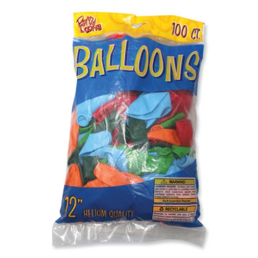 Picture of Balloons, 12", Helium Quality Latex, Assorted Colors, 100/Pack, 20 Packs/Carton