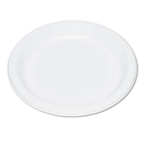 Picture of Plastic Dinnerware, Plates, 9" Dia, White, 500/Carton