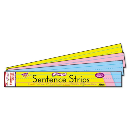 Picture of Wipe-Off Sentence Strips, 24 X 3, Blue; Pink; Yellow, 30/pack