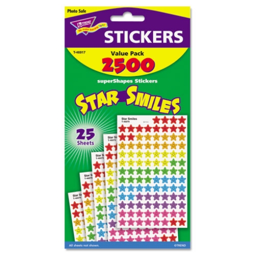 Picture of Sticker Assortment Pack, Smiling Star, Assorted Colors, 2,500/pack