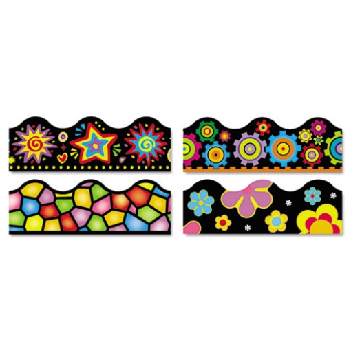 Picture of Terrific Trimmers Border Variety Set, 2.25" X 39", Bright On Black, Assorted Colors/designs, 48/set