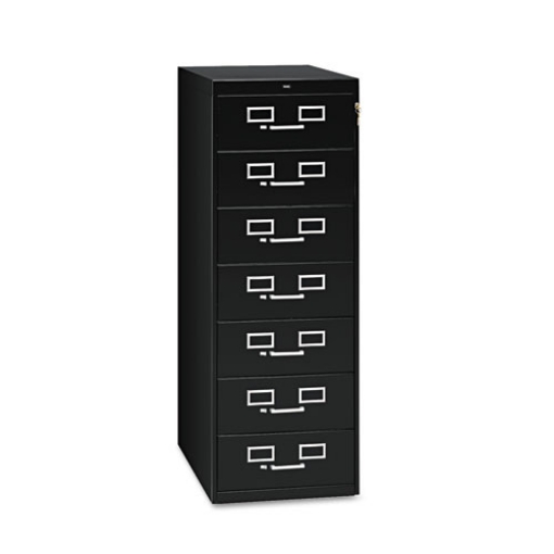 Picture of Seven-Drawer Multimedia/card File Cabinet, Black, 19.13" X 28.5" X 52"