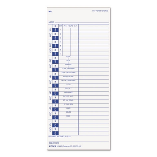 Picture of Time Clock Cards, Replacement For 35100-10, One Side, 4 X 9, 100/pack