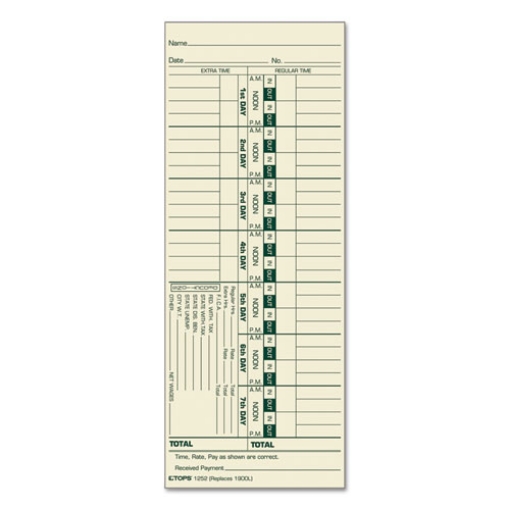 Picture of Time Clock Cards, Replacement For 1900l, One Side, 3.5 X 9, 500/box