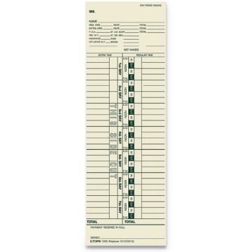 Picture of Time Clock Cards, Replacement For 10-100312/1950-9301/k14-36981d, One Side, 3.5 X 10.5, 500/box