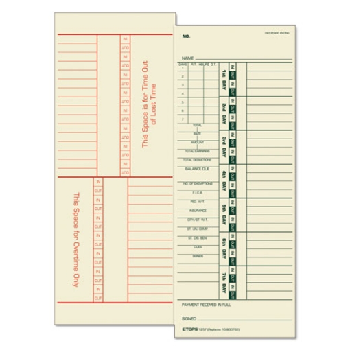 Picture of Time Clock Cards, Replacement For 10-800762, Two Sides, 3.5 X 9, 500/box