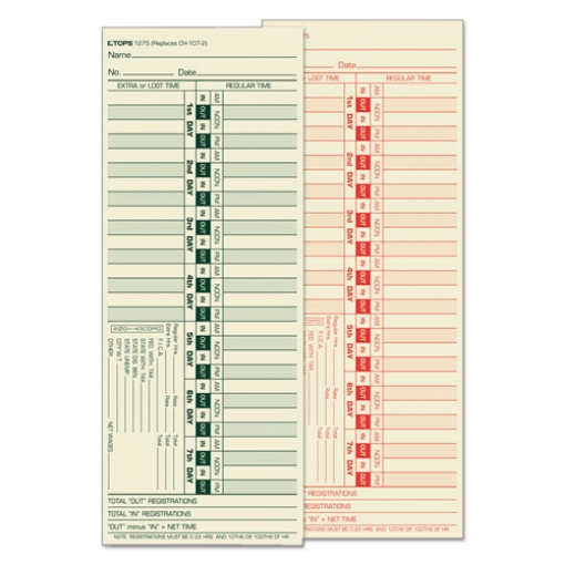 Picture of Time Clock Cards, Replacement For Ch-107-2, Two Sides, 3.5 X 9, 500/box