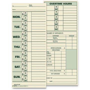 Picture of Time Clock Cards, Replacement For 331-10, Two Sides, 3.5 X 8.5, 500/box