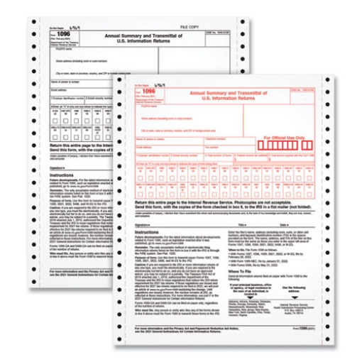 Picture of 1096 Tax Form for Dot Matrix Printers, Fiscal Year: 2023, Two-Part Carbonless, 8 x 11, 10 Forms Total