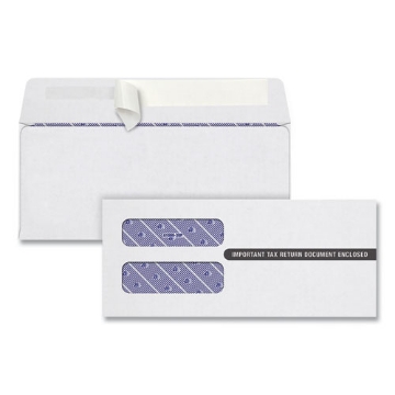Picture of 1099 Double Window Envelope, Commercial Flap, Self-Adhesive Closure, 3.75 x 8.75, White, 24/Pack