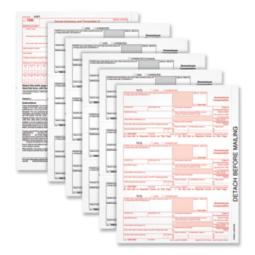 Picture of 1099-NEC Tax Forms, Fiscal Year: 2023, Five-Part Carbonless, 8.5 x 3.5, 3 Forms/Sheet, 50 Forms Total