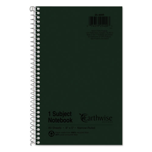 Picture of Earthwise by Oxford Recycled One-Subject Notebook, Narrow Rule, Green Cover, (80) 8 x 5 Sheets