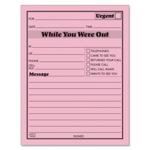 Picture of Pink Message Pad, One-Part (No Copies), 4.25 x 5.5, 50 Forms/Pad, 12 Pads/Pack