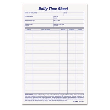 Picture of Daily Time and Job Sheets, One-Part (No Copies), 8.5 x 5.5, 200 Forms/Pad, 2 Pads/Pack