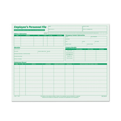 Picture of Employee's Record File Folder, Straight Tabs, Letter Size, Index Stock, Green, 20/Pack