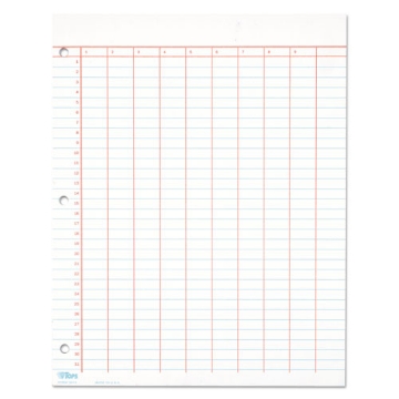 Picture of Data Pad with Numbered Column Headings, Data/Lab-Record Format, Wide/Legal Rule, 10 Columns, 8.5 x 11, White, 50 Sheets