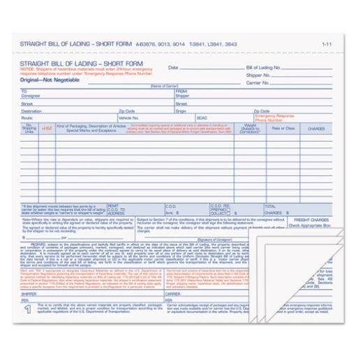 Picture of Hazardous Material Short Form, Four-Part Carbonless, 8.5 x 7, 50 Forms Total