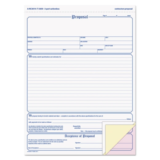 Picture of Proposal Form, Three-Part Carbonless, 11 x 8.5, 50 Forms Total