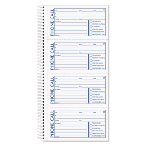 Picture of Spiralbound Message Book, Two-Part Carbonless, 5 x 2.75, 4 Forms/Sheet, 200 Forms Total