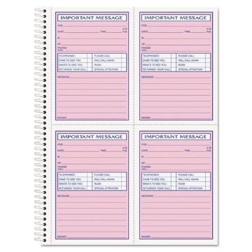 Picture of Telephone Message Book with Fax/Mobile Section, Two-Part Carbonless, 3.88 x 5.5, 4 Forms/Sheet, 200 Forms Total