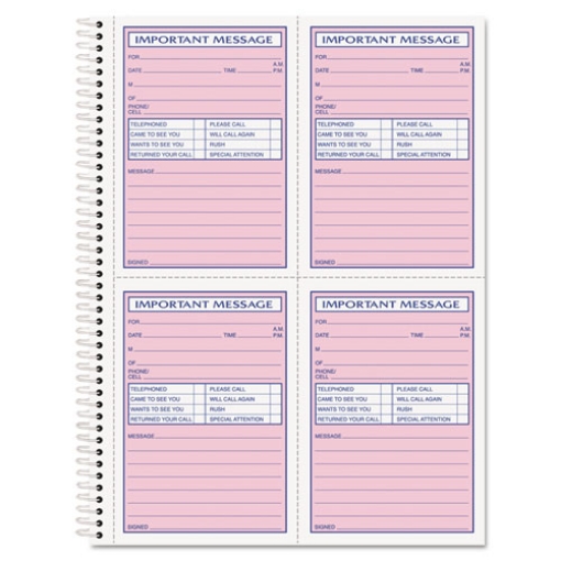 Picture of Telephone Message Book with Fax/Mobile Section, Two-Part Carbonless, 3.88 x 5.5, 4 Forms/Sheet, 200 Forms Total