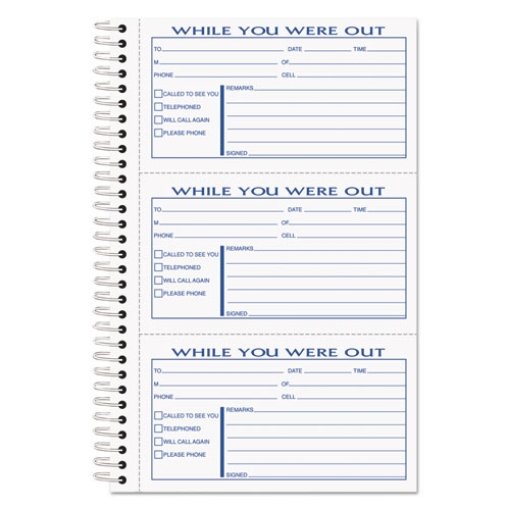 Picture of Spiralbound Message Book, Two-Part Carbonless, 5 x 2.83, 3 Forms/Sheet, 300 Forms Total