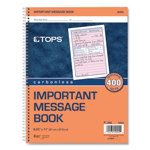 Picture of Telephone Message Book with Fax/Mobile Section, Two-Part Carbonless, 3.88 x 5.5, 4 Forms/Sheet, 400 Forms Total