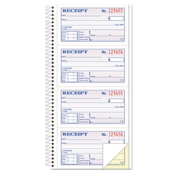 Picture of Spiralbound Money and Rent Receipt Book, Two-Part Carbonless, 4.75 x 2.75, 4 Forms/Sheet, 200 Forms Total