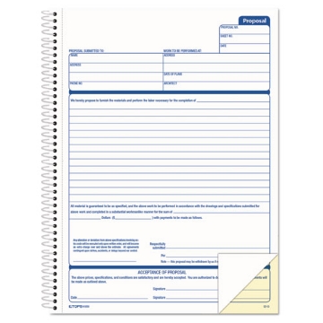 Picture of Spiralbound Proposal Form Book, Two-Part Carbonless, 11 x 8.5, 50 Forms Total