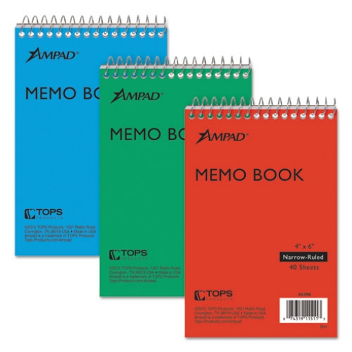 Picture of Memo Pads, Narrow Rule, Assorted Cover Colors, 40 White 4 X 6 Sheets, 3/pack