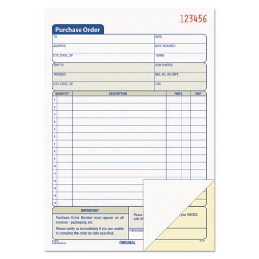 Picture of Purchase Order Book, 12 Lines, Two-Part Carbonless, 5.56 x 8.44, 50 Forms Total