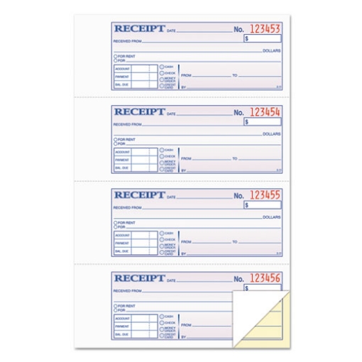 Picture of Money and Rent Receipt Books, Account + Payment Sections, Two-Part Carbonless, 7.13 x 2.75, 4 Forms/Sheet, 200 Forms Total