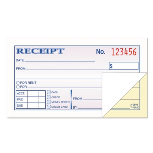 Picture of Money and Rent Receipt Books, Two-Part Carbonless, 4.78 X 2.75, 50 Forms Total